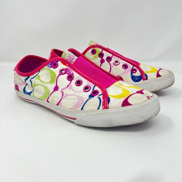 Coach Bev Slip on Sneaker Colorful C Logo Bright Preppy Hot Pink Laceless Size 7 - Picture 2 of 8